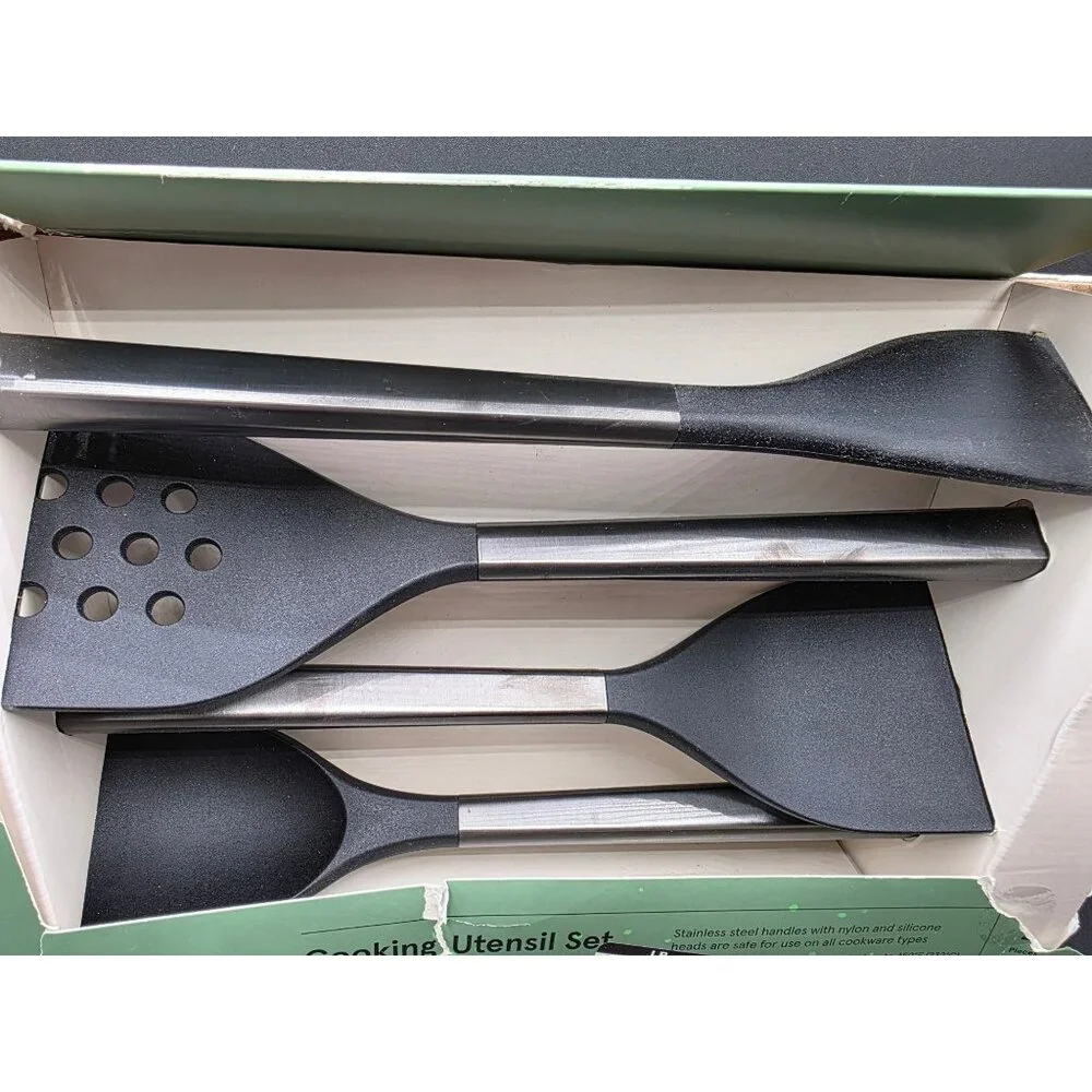 Figmint 3-Piece Cooking Utensil Set Stainless Steel Handles Nylon Silicone Heads